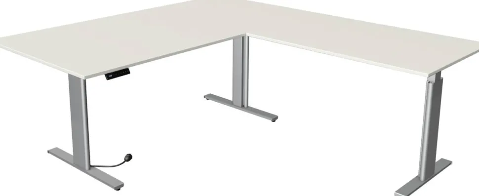 Kerkmann Move 3 Tube Zit-sta-bureau L-vorm Wit T-Voet 3 Lades 2.000 (B) x 2.200 (D) x 1.200 (H) mm