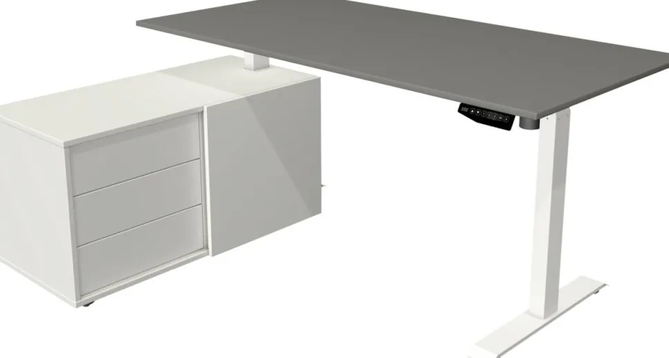 Kerkmann Move 1 Zit-sta-bureau Rechthoekig Grafiet T-Voet 3 Lades 1.650 (B) x 1.350 (D) x 1.230 (H) mm Melamine, staal