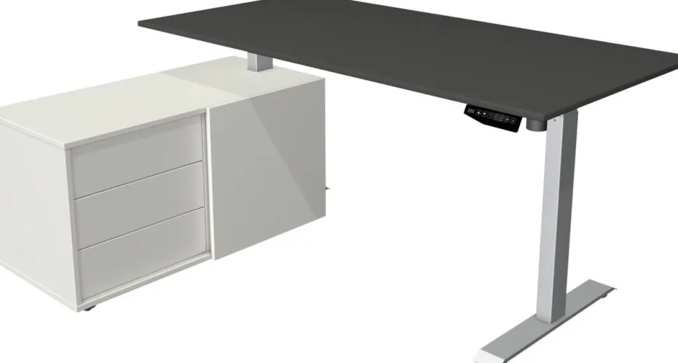 Kerkmann Move 1 Zit-sta-bureau Rechthoekig Antraciet T-Voet 3 Lades 1.650 (B) x 1.350 (D) x 1.230 (H) mm Melamine, staal
