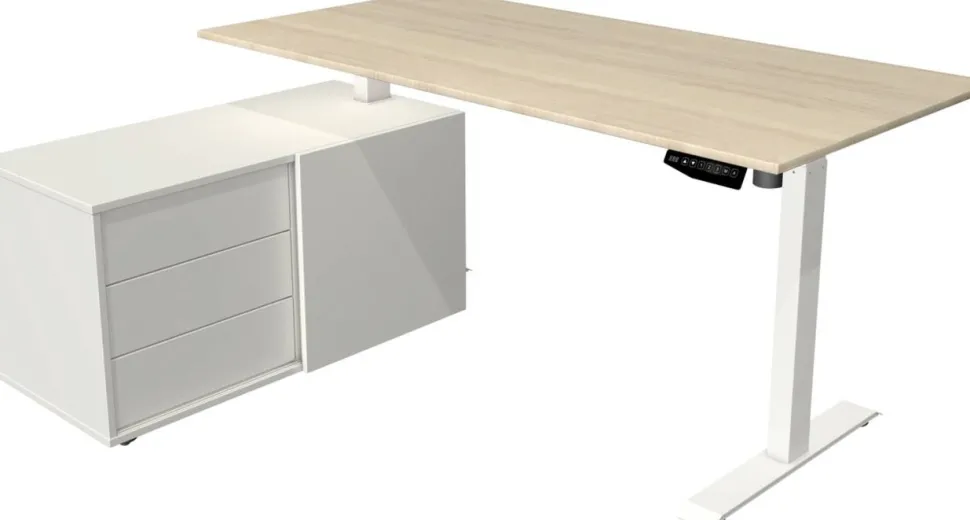 Kerkmann Move 1 Zit-sta-bureau Rechthoekig Ahorn T-Voet 3 Lades 1.650 (B) x 1.350 (D) x 1.230 (H) mm Melamine, staal