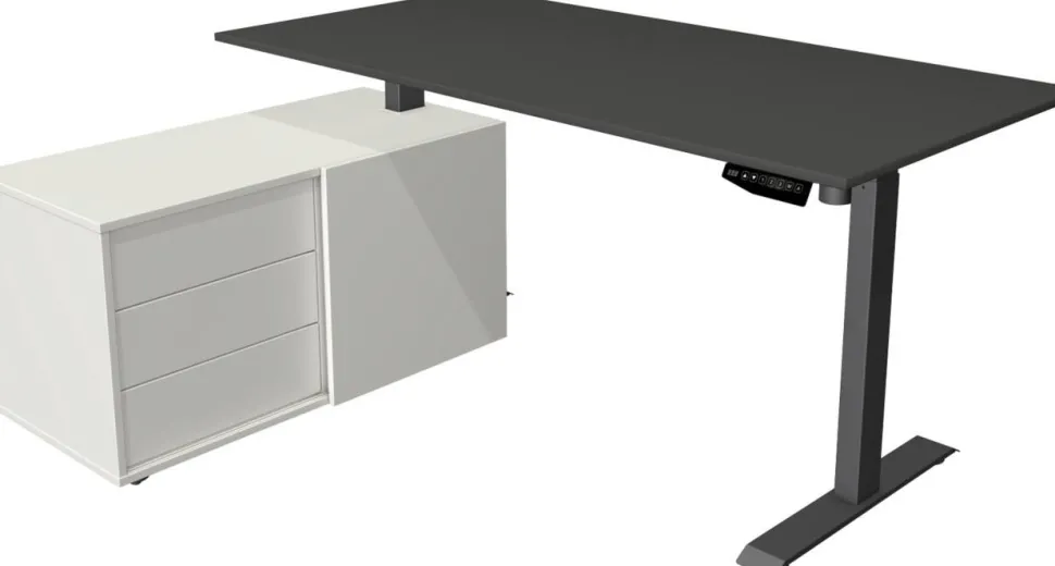 Kerkmann Move 1 Zit-sta-bureau Rechthoekig Antraciet T-Voet 3 Lades 1.650 (B) x 1.350 (D) x 1.230 (H) mm Melamine, staal