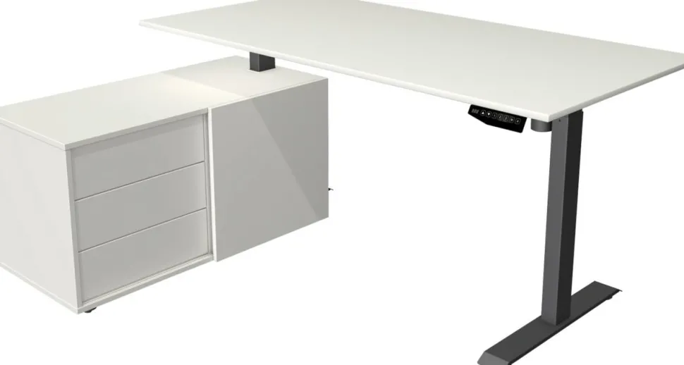 Kerkmann Move 1 Zit-sta-bureau Rechthoekig Wit T-Voet 3 Lades 1.650 (B) x 1.350 (D) x 1.230 (H) mm Melamine, staal