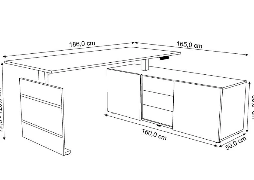 Kerkmann Move 3 Zit-sta-bureau Vrije vorm Eiken T-Voet 3 Lades 1,800 (B) x 800 (D) x 1.200 (H) mm Hout
