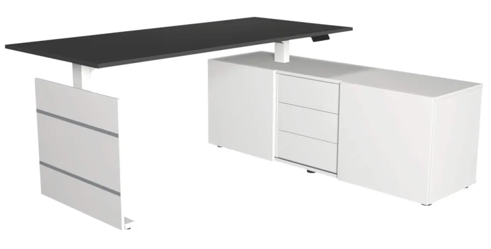 Kerkmann Move 3 Zit-sta-bureau Vrije vorm Antraciet T-Voet 3 Lades 1,800 (B) x 800 (D) x 1.200 (H) mm Hout