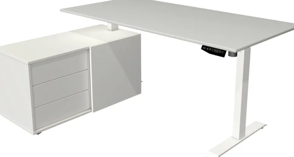 Kerkmann Move 1 Zit-sta-bureau Rechthoekig Lichtgrijs T-Voet 3 Lades 1.650 (B) x 1.350 (D) x 1.230 (H) mm Melamine, staal