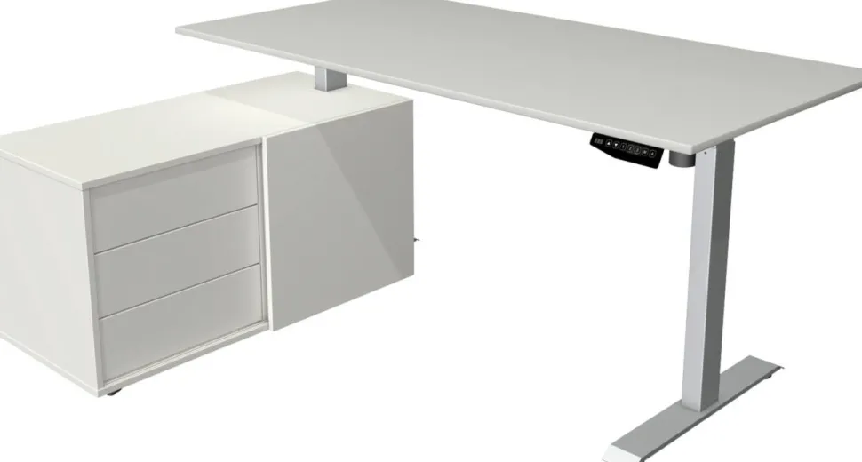 Kerkmann Move 1 Zit-sta-bureau Rechthoekig Lichtgrijs T-Voet 3 Lades 1.650 (B) x 1.350 (D) x 1.230 (H) mm Melamine, staal