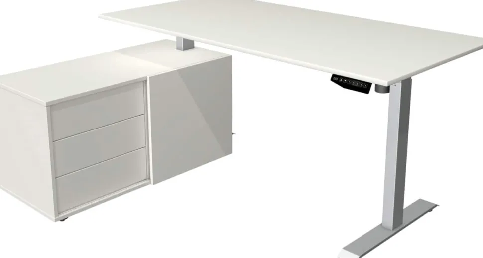 Kerkmann Move 1 Zit-sta-bureau Rechthoekig Wit T-Voet 3 Lades 1.650 (B) x 1.350 (D) x 1.230 (H) mm Melamine, staal