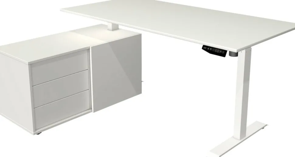 Kerkmann Move 1 Zit-sta-bureau Rechthoekig Wit T-Voet 3 Lades 1.650 (B) x 1.350 (D) x 1.230 (H) mm Melamine, staal