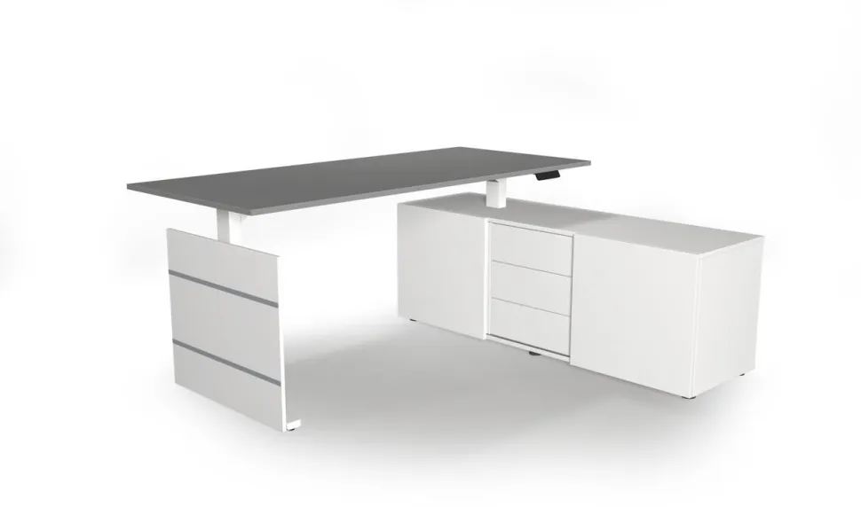 Kerkmann Move 3 Zit-sta-bureau Vrije vorm Grafiet T-Voet 3 Lades 1,800 (B) x 800 (D) x 720 (H) mm Hout