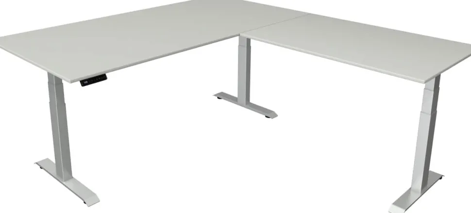 Kerkmann Move4 Elektrisch hoogteverstelbaar Zit-sta-bureau Lichtgrijs T-voet 2000 (B) x 2.200 (D) x 1290 (H) mm Hout, Metaal