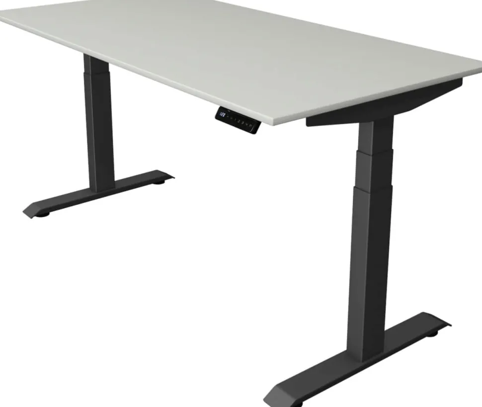 Kerkmann Move4 Elektrisch hoogteverstelbaar Zit-sta-bureau Lichtgrijs T-voet 1600 (B) x 800 (D) x 1290 (H) mm Hout, Metaal