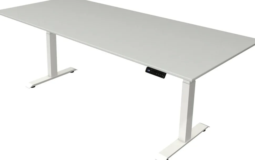 Kerkmann Move4 Elektrisch hoogteverstelbaar Zit-sta-bureau Lichtgrijs T-voet 2250 (B) x 1.000 (D) x 1290 (H) mm Hout, Metaal