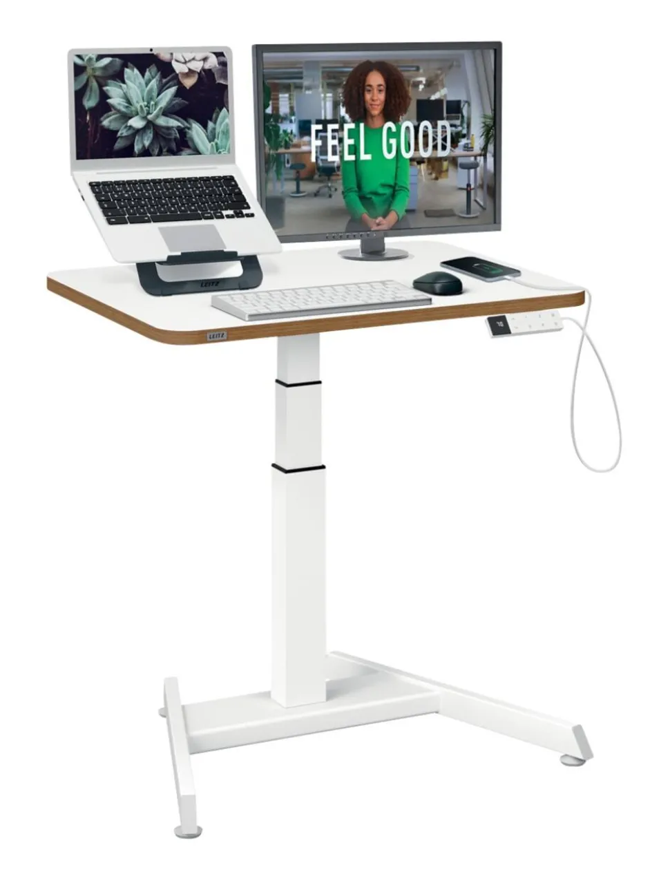 Leitz Ergo Elektrisch in hoogte verstelbaar compact zit-sta-bureau 6534 met sta-op herinneringsfunctie staal, hout 80 x 65-130 x 60 cm