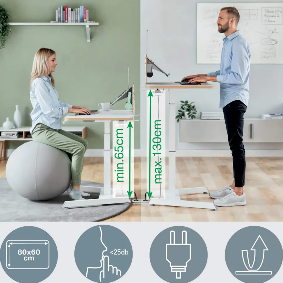 Leitz Ergo Elektrisch in hoogte verstelbaar compact zit-sta-bureau 6534 met sta-op herinneringsfunctie staal, hout 80 x 65-130 x 60 cm
