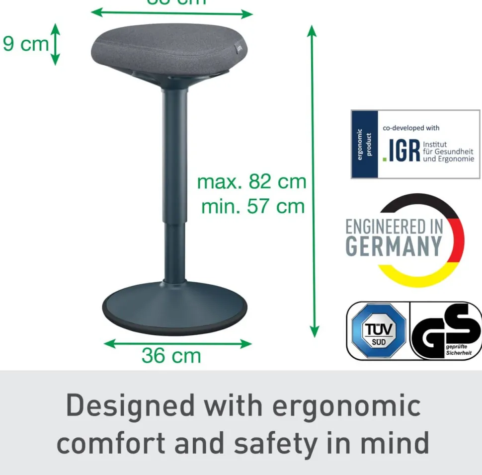 Leitz Ergo Wiebel stakruk 6545 met verstelbare comfortzitting 57 - 82 cm tot 110 kg donkergrijs