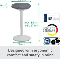 Leitz Ergo Wiebel stakruk 6545 met verstelbare comfortzitting 57 - 82 cm tot 110 kg lichtgrijs