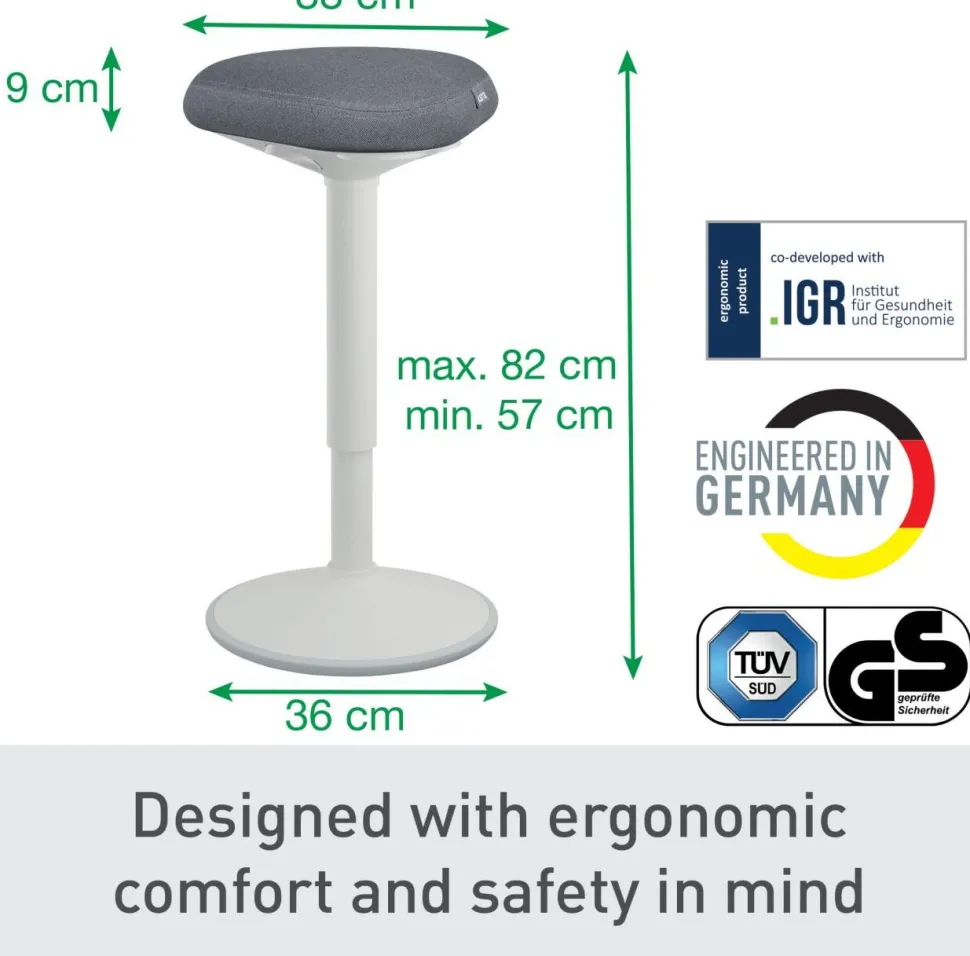 Leitz Ergo Wiebel stakruk 6545 met verstelbare comfortzitting 57 - 82 cm tot 110 kg lichtgrijs