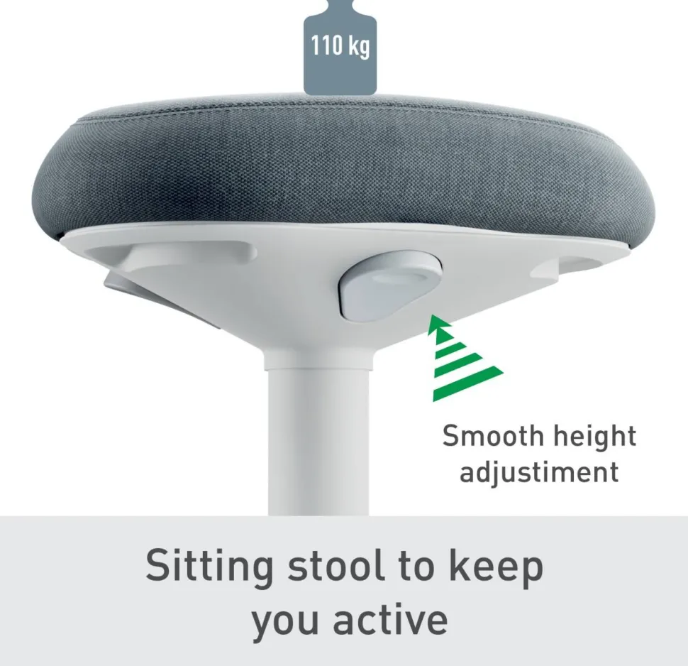 Leitz Ergo Wiebel zitkruk 6544 met verstelbare comfortzitting 47 - 64 cm tot 110 kg lichtgrijs