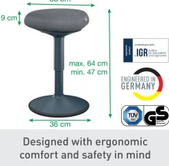 Leitz Ergo Wiebel zitkruk 6544 met verstelbare comfortzitting 47 - 64 cm tot 110 kg donkergrijs