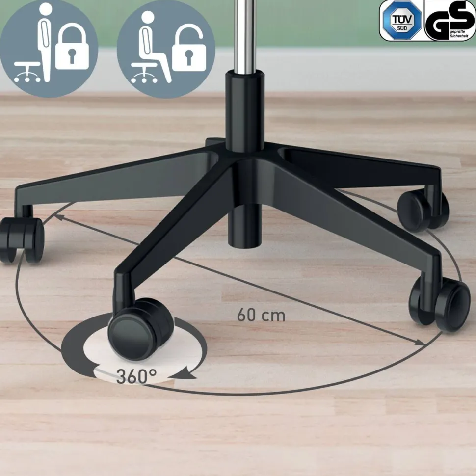 Leitz Ergo Zitkruk 6578 Ergonomische met Wieltjes en Comfortzitting verstelbare, Zwart