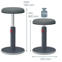 Leitz Zit-sta-kruk 65180089 Ergo Cosy Met verstelbare zitting 46 - 79 cm Tot 110 kg Grijs