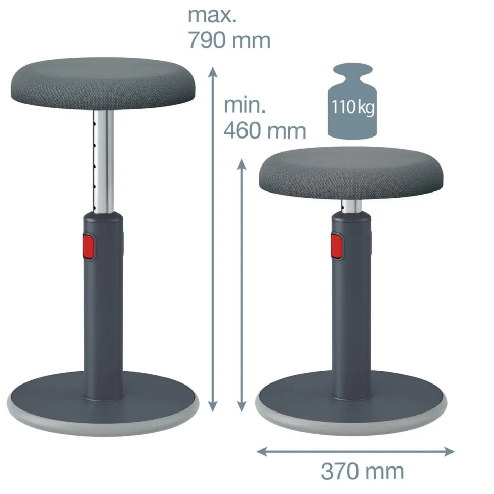 Leitz Zit-sta-kruk 65180089 Ergo Cosy Met verstelbare zitting 46 - 79 cm Tot 110 kg Grijs