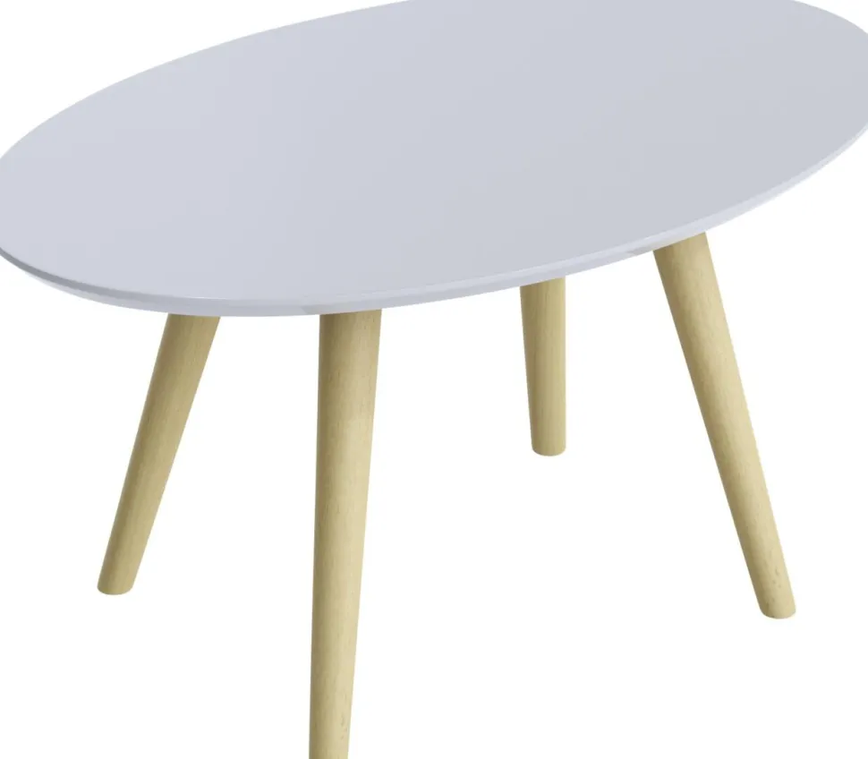 meet powered by PAPERFLOW Ovale bijzettafel Scandi Wit blad Beuken frame 4 poten 650 x 400 x 350 mm