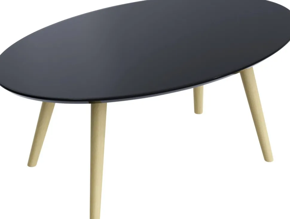 meet powered by PAPERFLOW Ovale bijzettafel Scandi Zwart blad Beuken frame 4 poten 850 x 350 x 500 mm