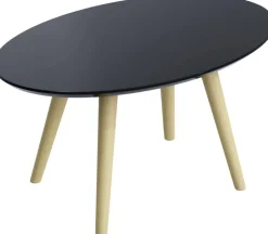 meet powered by PAPERFLOW Ovale bijzettafel Scandi Zwart blad Beuken frame 4 poten 650 x 400 x 350 mm