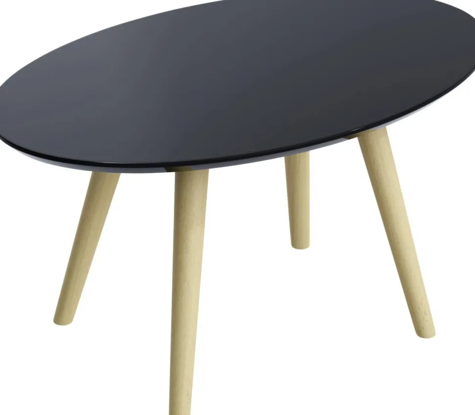 meet powered by PAPERFLOW Ovale bijzettafel Scandi Zwart blad Beuken frame 4 poten 650 x 400 x 350 mm