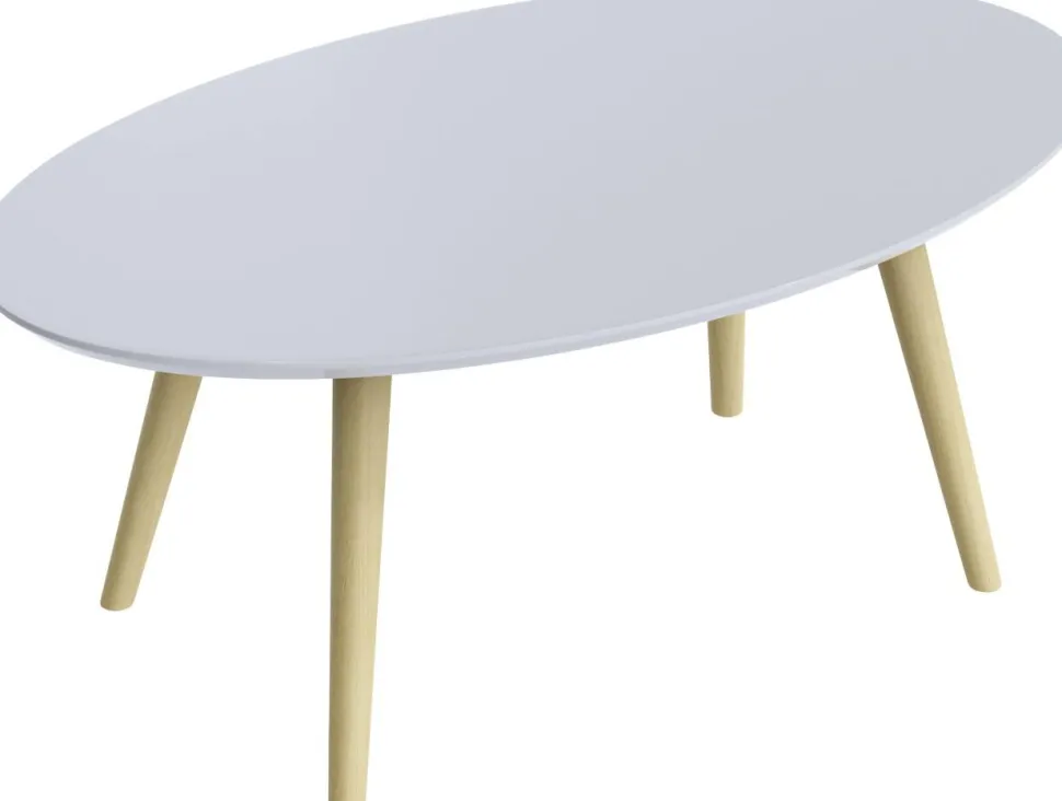 meet powered by PAPERFLOW Ovale bijzettafel Scandi Wit blad Beuken frame 4 poten 850 x 350 x 500 mm