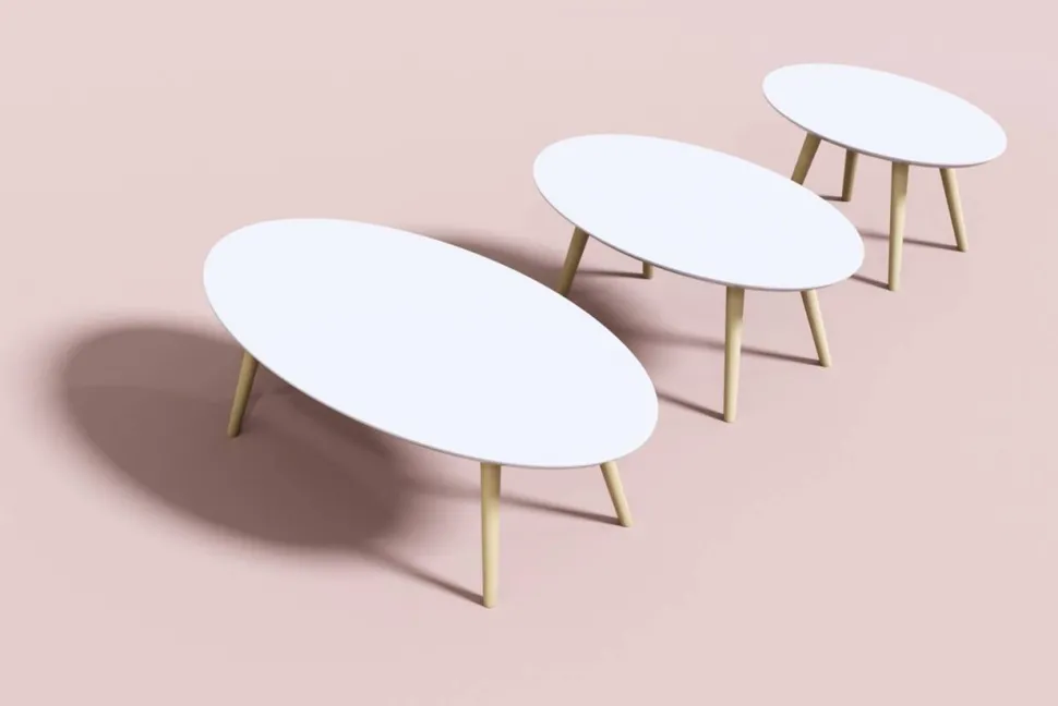 meet powered by PAPERFLOW Ovale bijzettafel Scandi Wit blad Beuken frame 4 poten 850 x 350 x 500 mm
