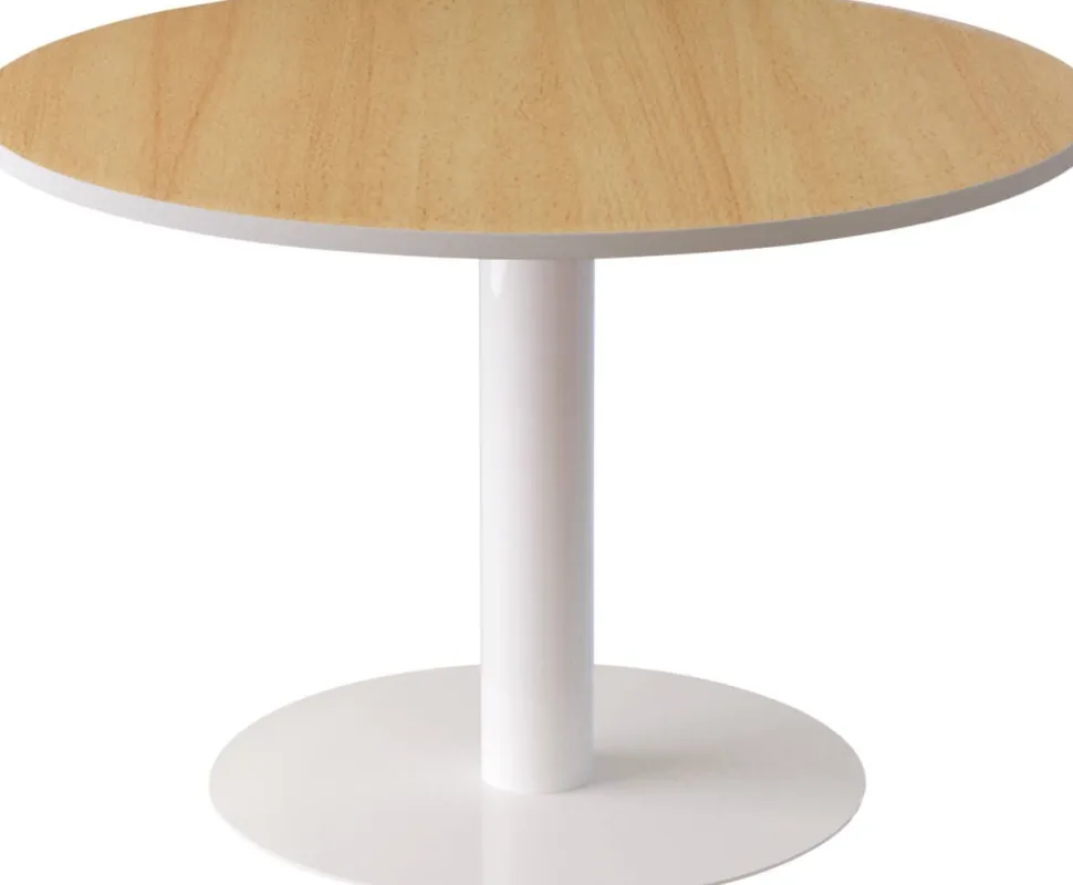 meet powered by PAPERFLOW Ronde vergadertafel met Wit, beuken melamine, ABS & gelakt stalen blad en frame Easy Desk 750 x 1150 x 1150 mm