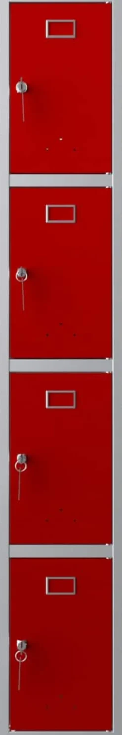 Phoenix Personal Lockers Staal Garderobekast 4 Deurs Sleutelslot 300 x 500 x 1,830 mm Grijs, Rood