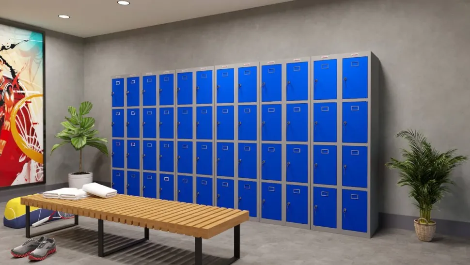 Phoenix Personal Lockers Staal Garderobekast 4 Deurs Sleutelslot 300 x 500 x 1,830 mm Blauw, Grijs