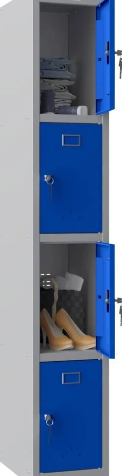 Phoenix Personal Lockers Staal Garderobekast 4 Deurs Sleutelslot 300 x 500 x 1,830 mm Blauw, Grijs