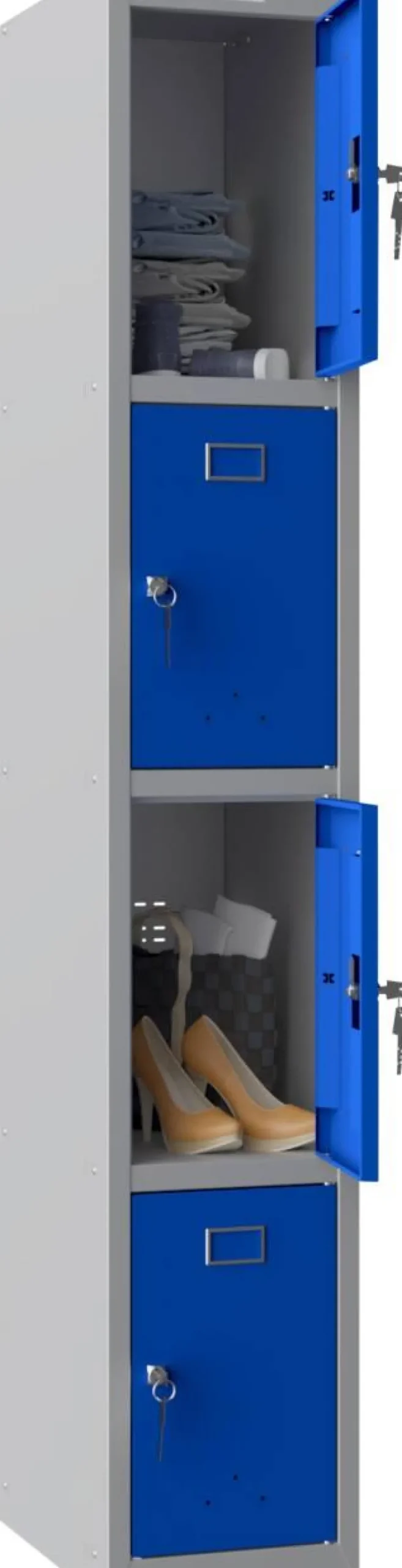 Phoenix Personal Lockers Staal Garderobekast 4 Deurs Sleutelslot 300 x 500 x 1,830 mm Blauw, Grijs