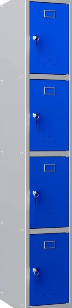 Phoenix Personal Lockers Staal Garderobekast 4 Deurs Sleutelslot 300 x 500 x 1,830 mm Blauw, Grijs