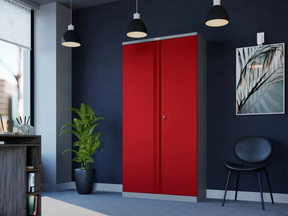 Phoenix SCL Series Draaideurkast Staal 4 Planken Afsluitbaar 915 x 370 x 1.830 mm Grijs, rood