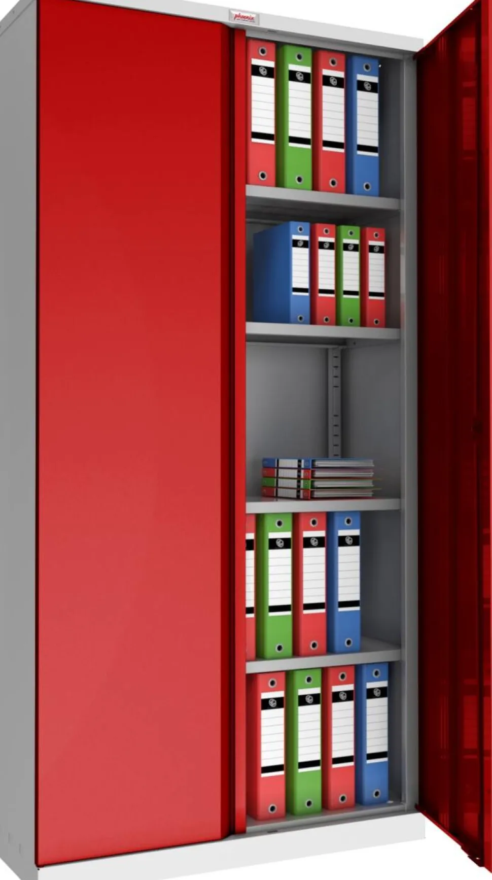 Phoenix SCL Series Draaideurkast Staal 4 Planken Afsluitbaar 915 x 370 x 1.830 mm Grijs, rood