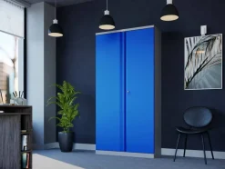 Phoenix SCL Series Draaideurkast Staal 4 Planken Afsluitbaar 915 x 370 x 1.830 mm Blauw, grijs