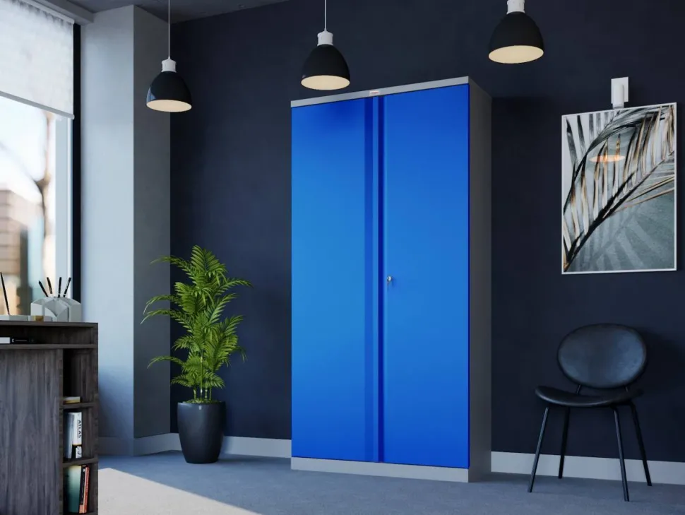Phoenix SCL Series Draaideurkast Staal 4 Planken Afsluitbaar 915 x 370 x 1.830 mm Blauw, grijs