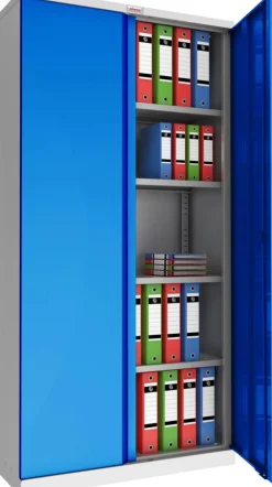 Phoenix SCL Series Draaideurkast Staal 4 Planken Afsluitbaar 915 x 370 x 1.830 mm Blauw, grijs