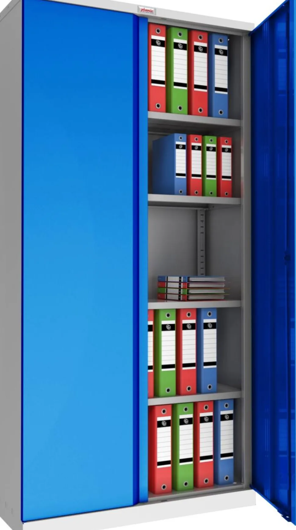 Phoenix SCL Series Draaideurkast Staal 4 Planken Afsluitbaar 915 x 370 x 1.830 mm Blauw, grijs