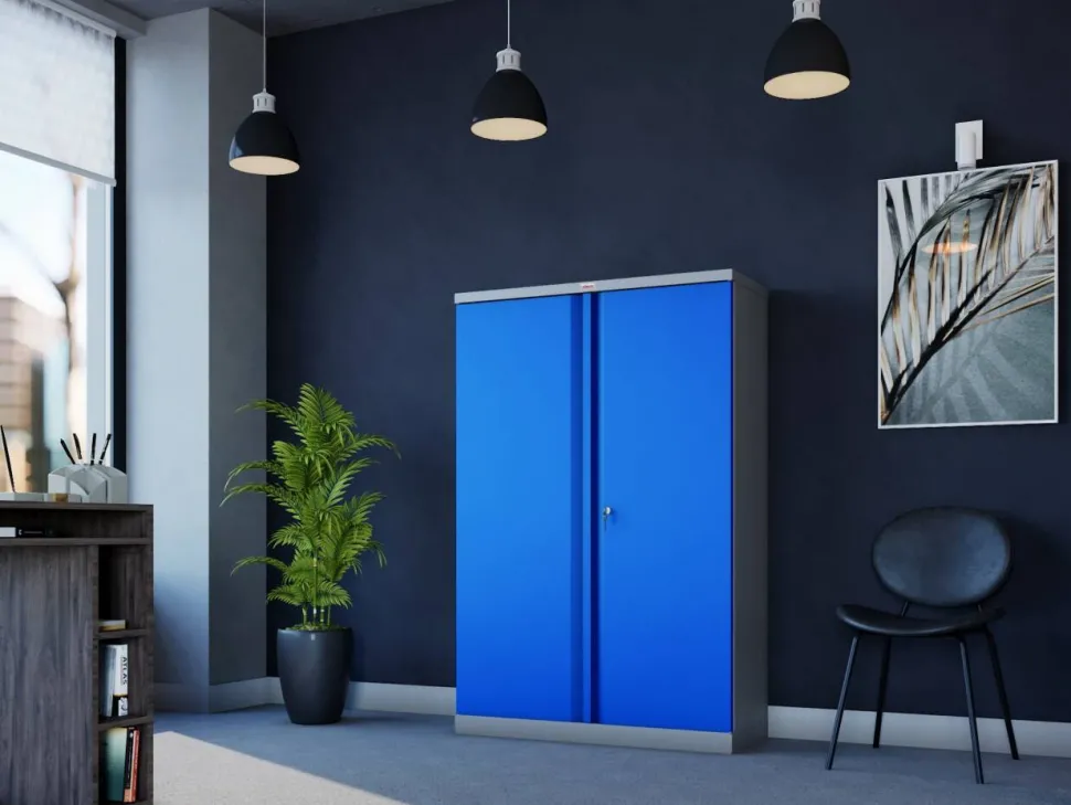 Phoenix SCL Series Draaideurkast Staal 3 Planken Afsluitbaar 915 x 370 x 1.400 mm Blauw, grijs