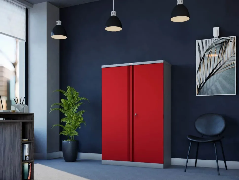 Phoenix SCL Series Draaideurkast Staal 3 Planken Afsluitbaar 915 x 370 x 1.400 mm Grijs, rood
