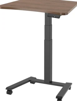 Viking Elektrisch hoogteverstelbaar Zit-sta-bureau Trapeziumvormig Walnoot H-Frame 600 (B) x 800 (D) mm Hout, metaal