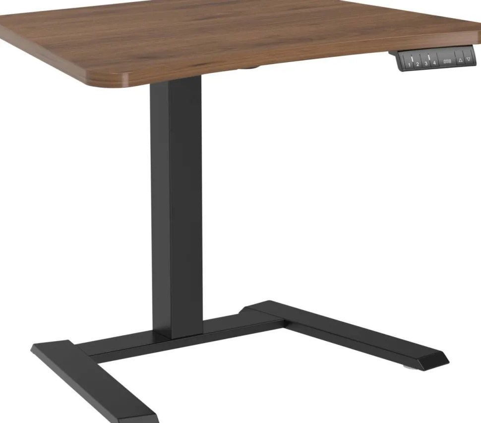Viking Elektrisch hoogteverstelbaar Zit-sta-bureau Trapeziumvormig Walnoot H-Frame 600 (B) x 800 (D) mm Hout, metaal