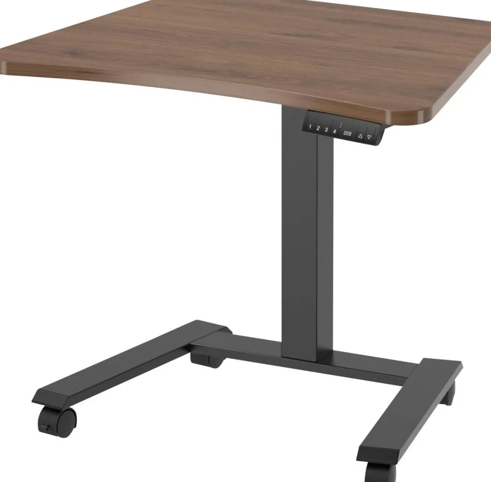 Viking Elektrisch hoogteverstelbaar Zit-sta-bureau Trapeziumvormig Walnoot H-Frame 600 (B) x 800 (D) mm Hout, metaal