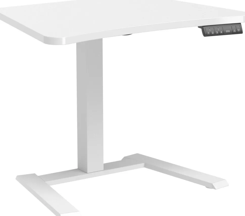 Viking Elektrisch hoogteverstelbaar Zit-sta-bureau Trapeziumvormig Wit H-Frame 600 (B) x 800 (D) mm Hout, metaal